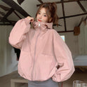 Hooded Short Sports Jacket Women's Casual Loose Solid Color Zipper Shell Jacket