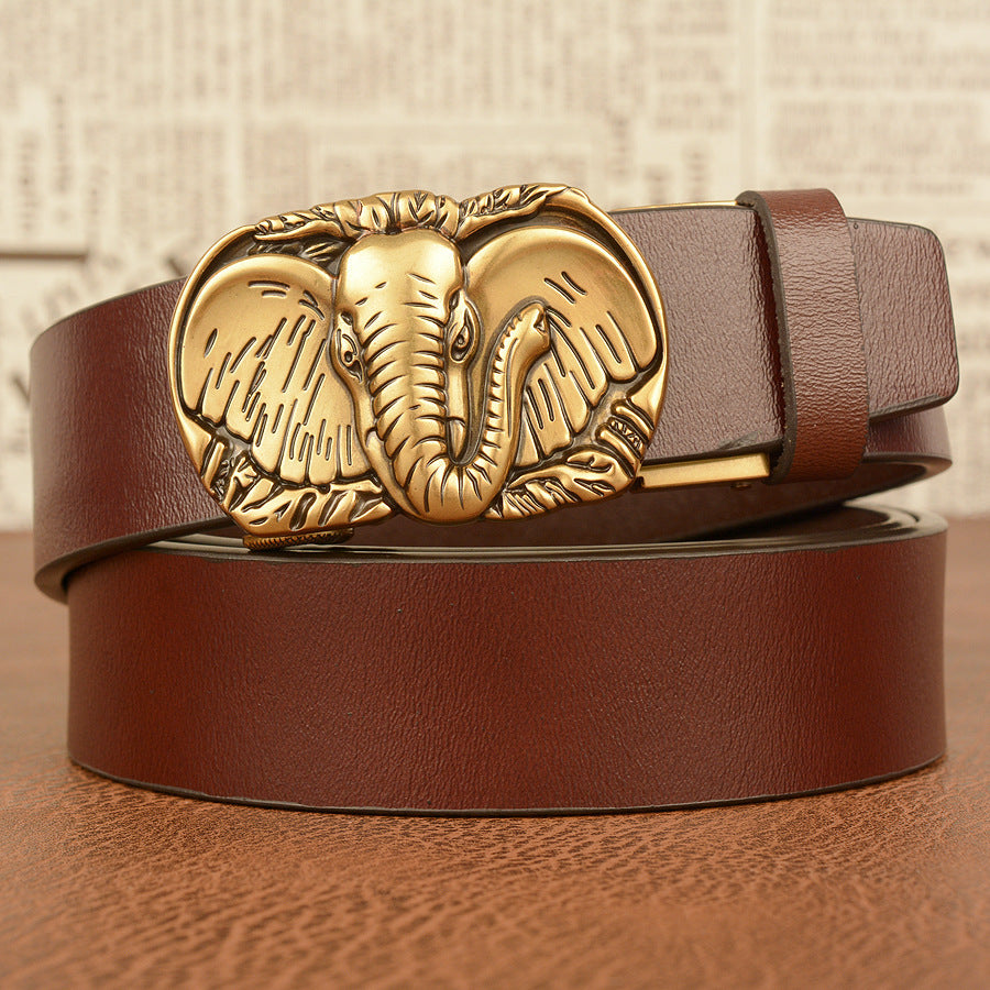 Elephant Automatic Buckle Belt Cowhide Casual