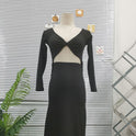 Solid Color Long Sleeve Elegant Slim Fit Hollow Backless Two-way Wear Dress