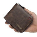 Men's Short And Simple Zipper Tri-fold Multifunctional Wallet