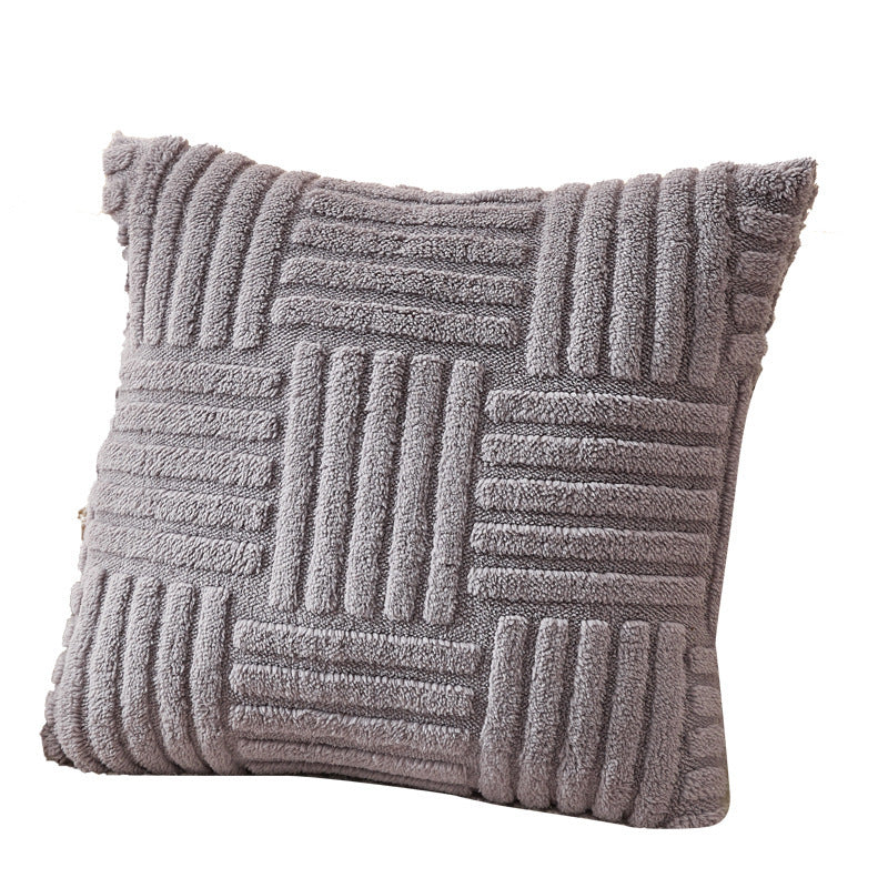 Sofa Bed Side Cushion Comfortable Velvet Vertical And Horizontal Lines Pillow Cover