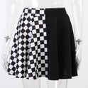 Dark Girl Color Contrast Plaid Stitching Skirt Sexy High Waist Skirt