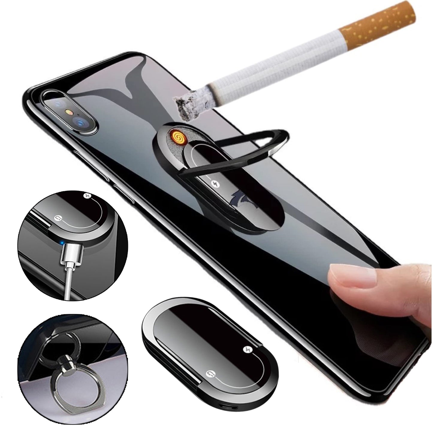 2 In 1 Portable Creative USB Plasma Lighter Mobile Phone Holder Multi-function Cigarette Lighter