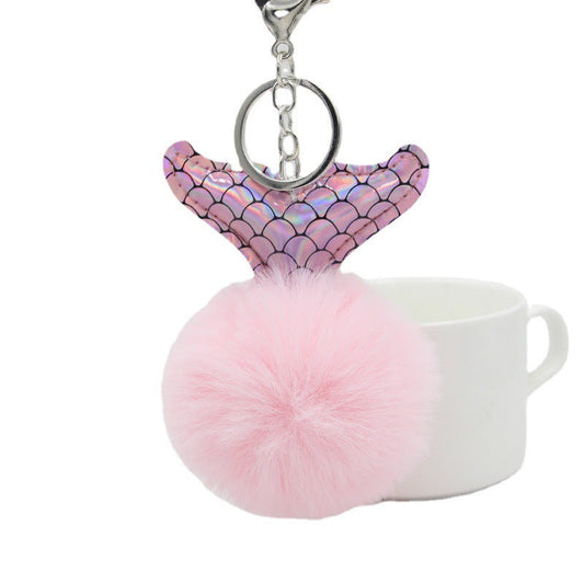 Fish Tail Fur Ball Keychain Creative