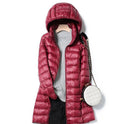 Down Jacket Women's Mid-length Hooded Lightweight Warm Detachable Hat