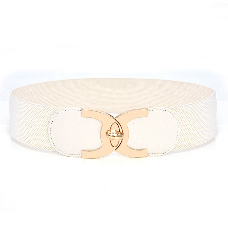 Fastener Decoration Wide Belt Women's Elastic Waistband