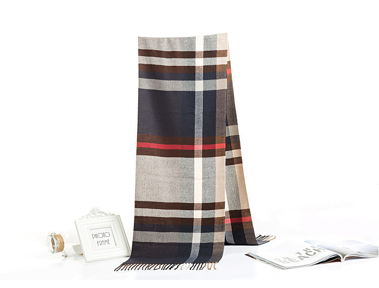 All-match Simple Men's Plaid Warm Scarf