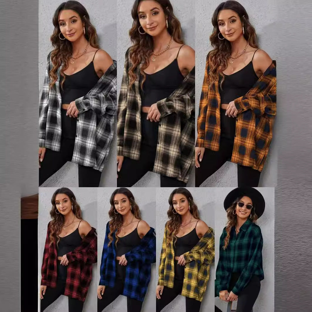 Women's Fashion Plaid Cardigan Loose Shirt