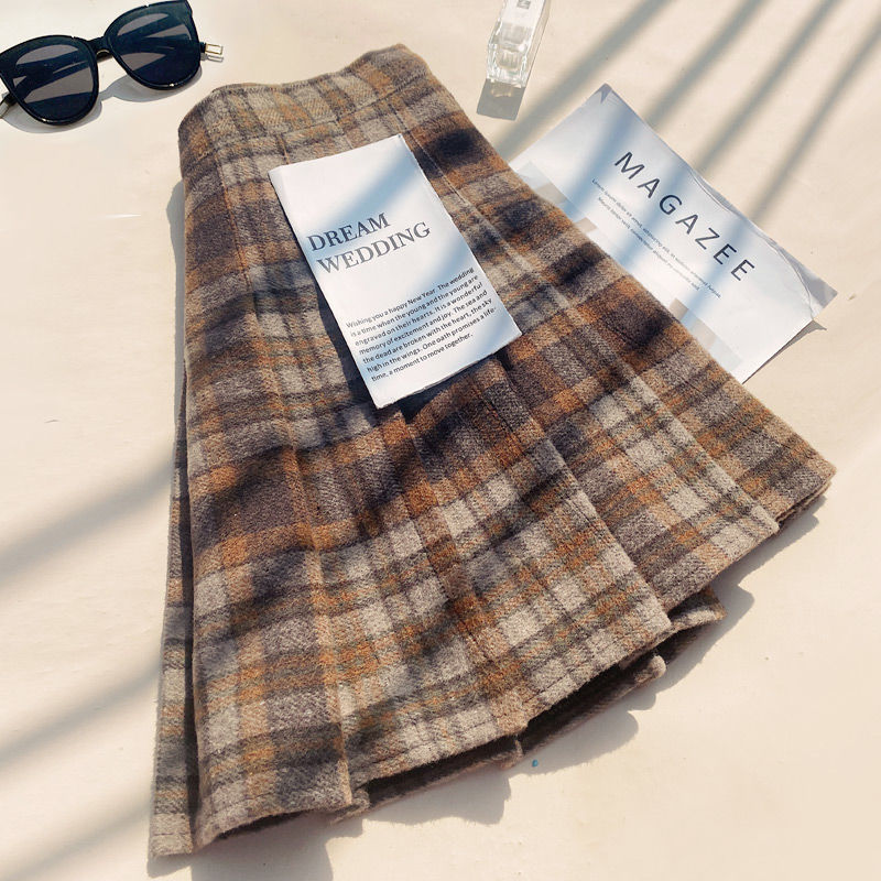 Plaid Pleated Skirt For Women, Autumn And Winter A-line