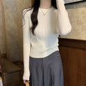 Korean Style Sunken Stripe Round Neck Long Sleeve Sweater