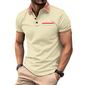 Color Matching Polo Collar Stripes Versatile T-shirt