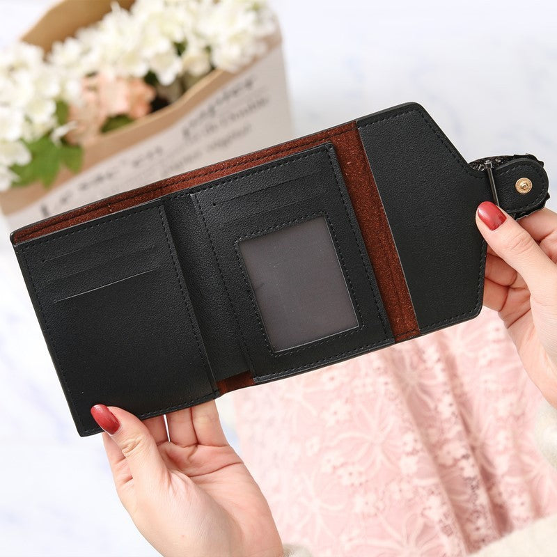 Women's Short Splicing Leather Wallet