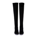 Below-the-knee Length Flat Mid Heel Stretch High Boots