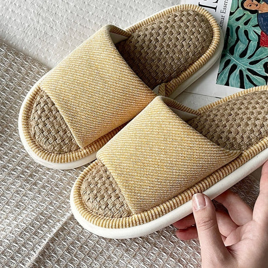 Indoor Wooden Floor Four Seasons Linen Thick Bottom Summer Slippers Women