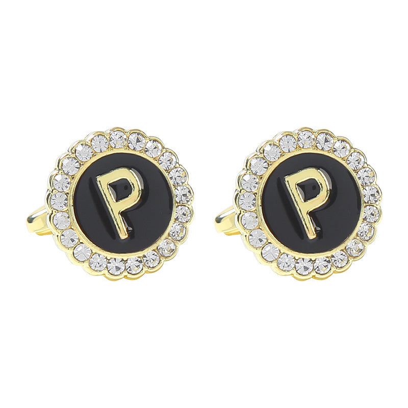 Round Diamond French Cufflinks Men's 26 Letters