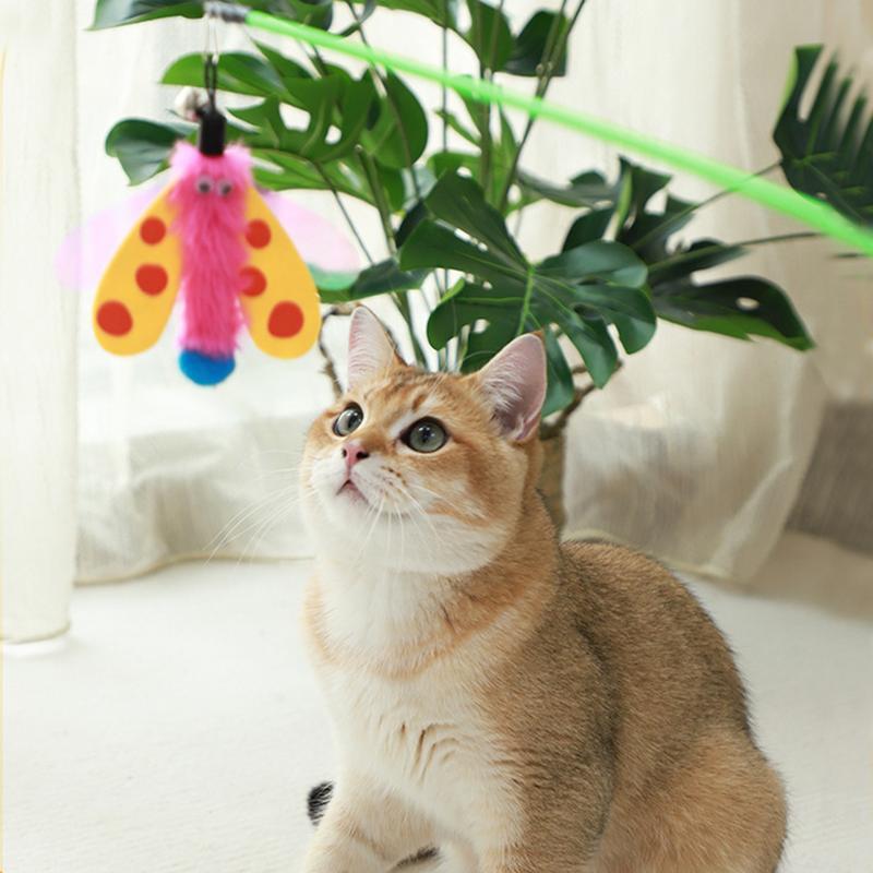 Cat Wand Toy Kitten Toy With Bell Dragonfly Cat Stick Toy Interactive Pet Playing Toy Cat Teaser Wand For Indoor Cats To Play