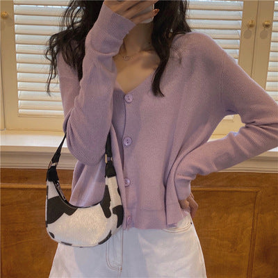 Women's Autumn V-neck Loose Thin Knit Jacket