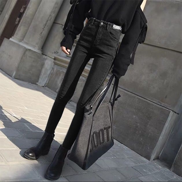 Black High-stretch High-waisted Trousers Jeans Women's Feet Pants Slim Slim Pencil Trousers