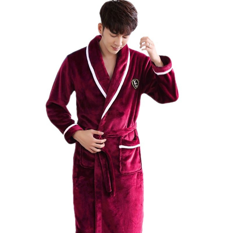 Flannel Thickened Long Section Bathrobe Men