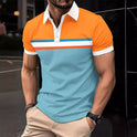 Color Stitching Turnover Neck Button Short Sleeve T-shirt