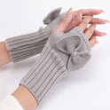 Bow Knitted Wool Keep Warm Half Finger Fingerless Gloves