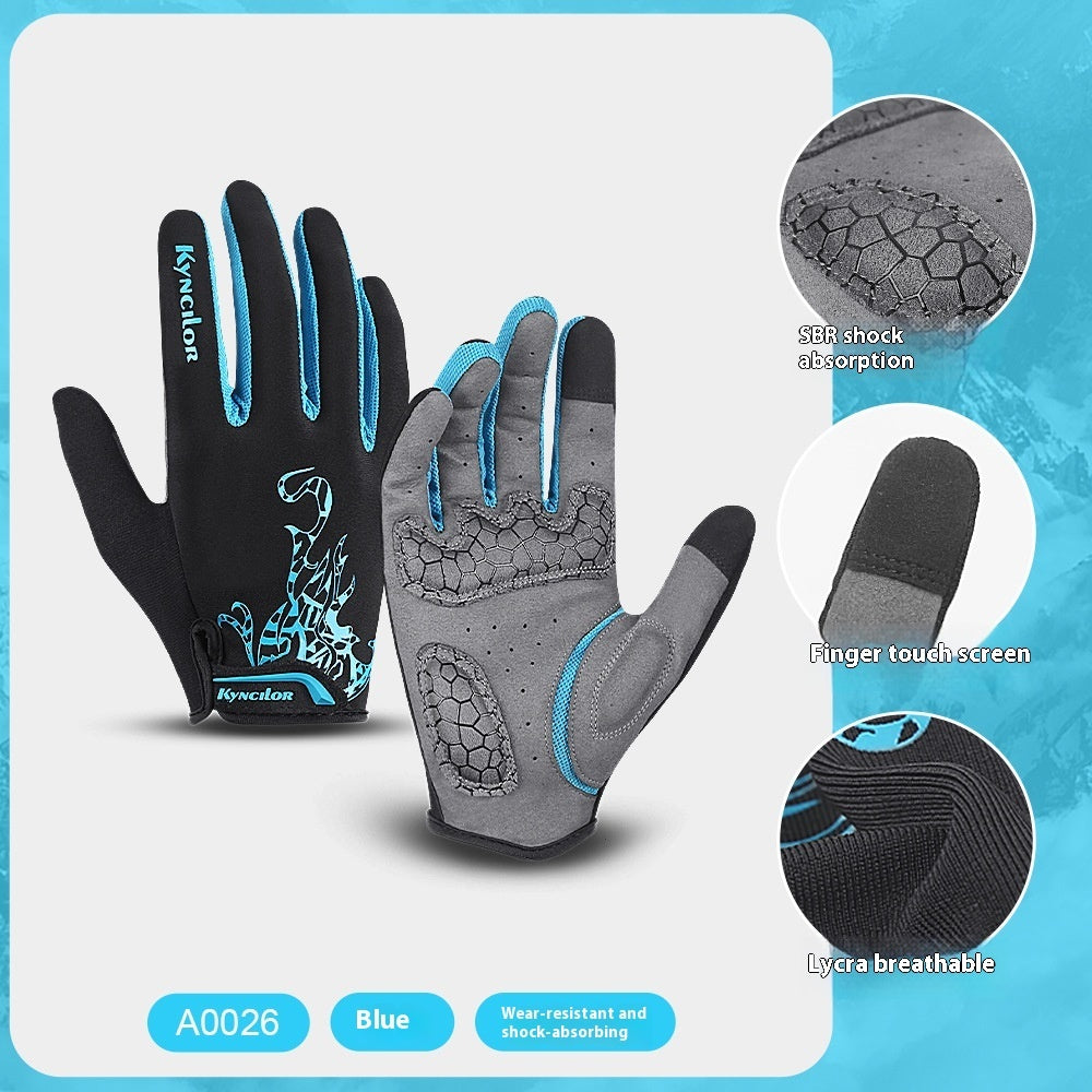 Outdoor Mountain Bike Long Finger Breathable Shock Absorption Wear-resistant Cycling Gloves