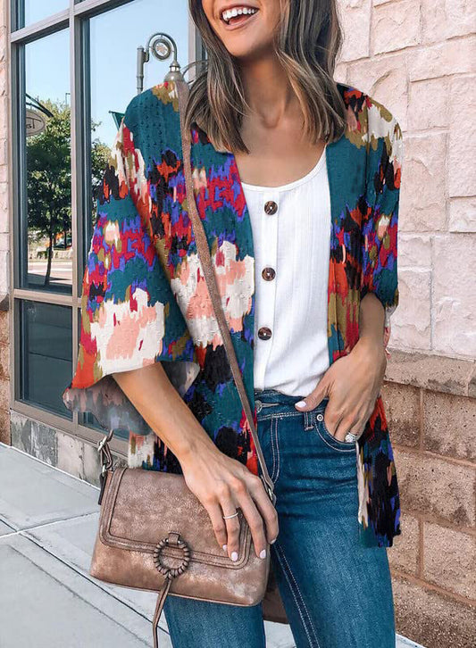 Fashion Flower Print Shirt Jacket Women Top