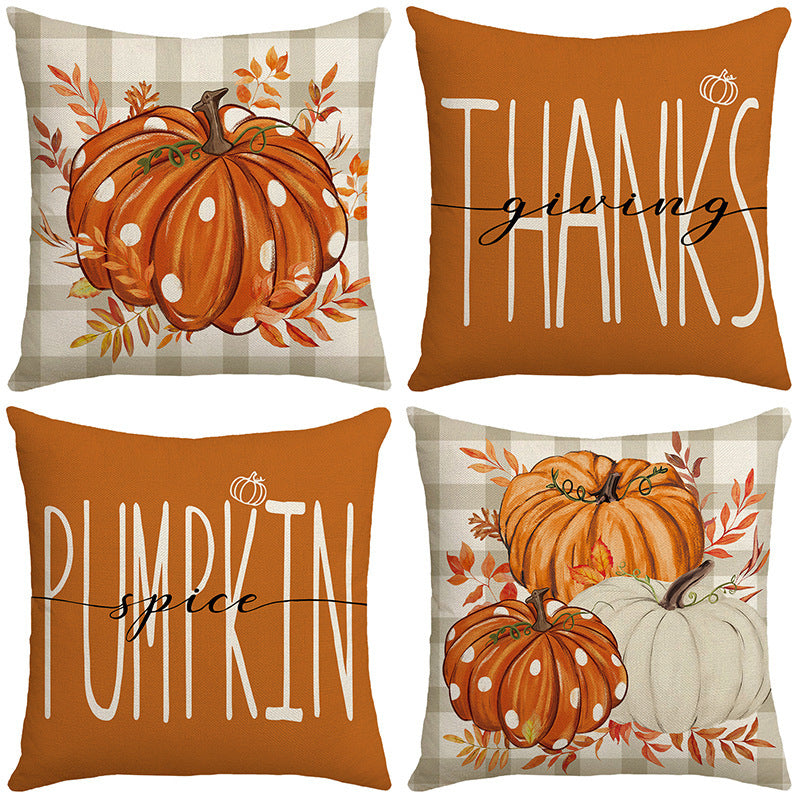 Pumpkin Maple Leaf Hand-painted Text Cushion Pillow Cover