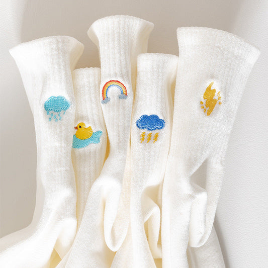 Women's Mid-calf Socks Fashionable Thin Cute
