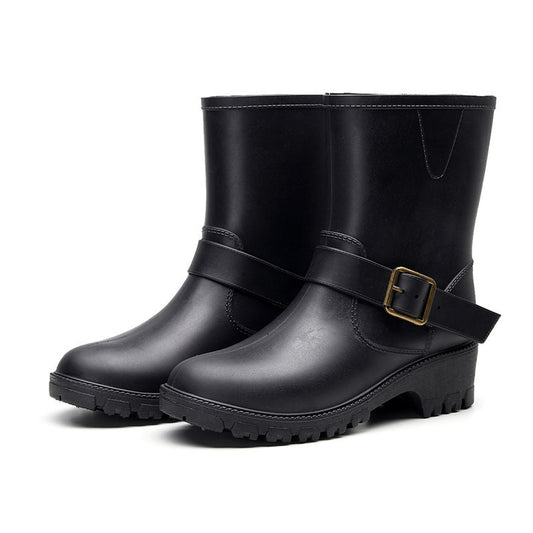 Ladies Rain Boots Rubber Middle Tube Motorcycle Anti-skid