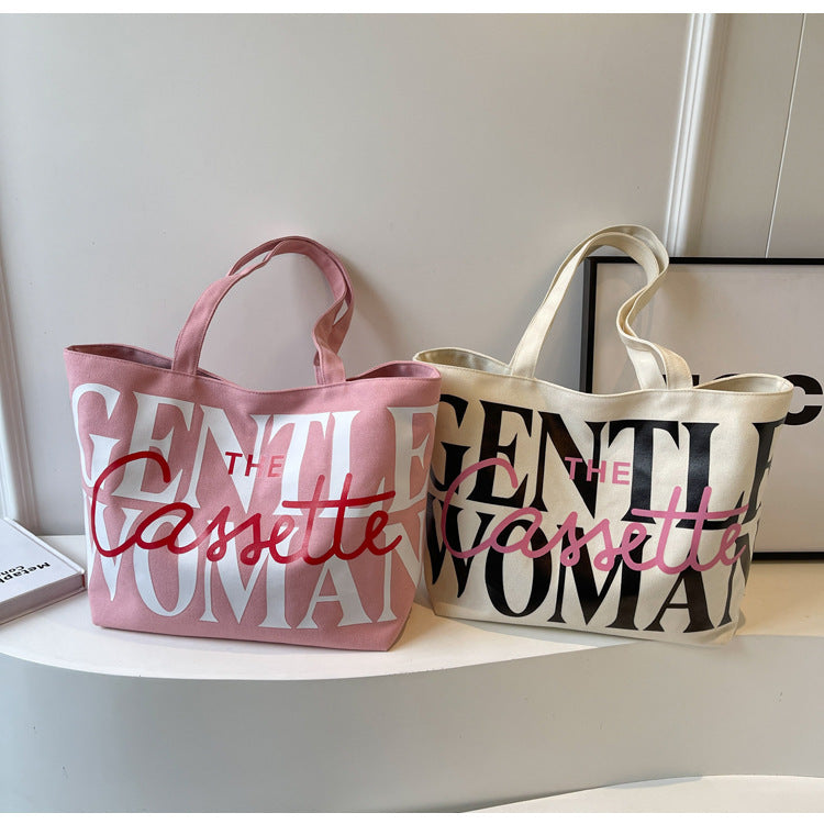 Letter Printed Totes Fashion Large Capacity Canvas Bags Women's Handbag Cute Sweet Shoulder Bag