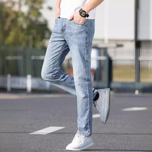 Summer Thin Jeans Men's Slim-fit Straight Trousers