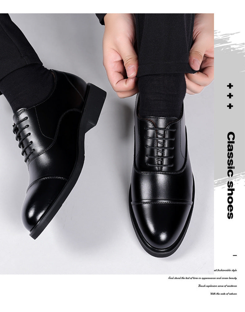 Leather Shoes Men's Height Increasing Insole Pointed Toe Wedding Shoes