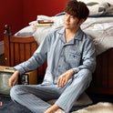 Men's Autumn And Winter Cotton Long-sleeved Trousers Thin Pajamas Loose Home Wear Suit Men