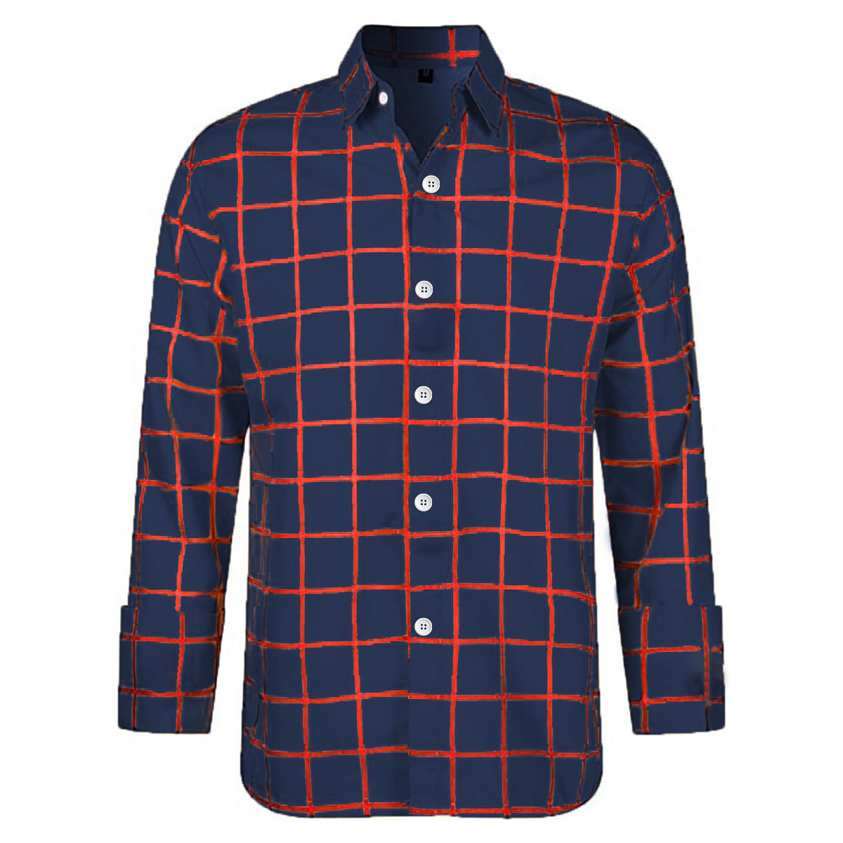 Men's Printed Four-sided Elastic Loose British-style Long-sleeved Lapel Plaid Shirt