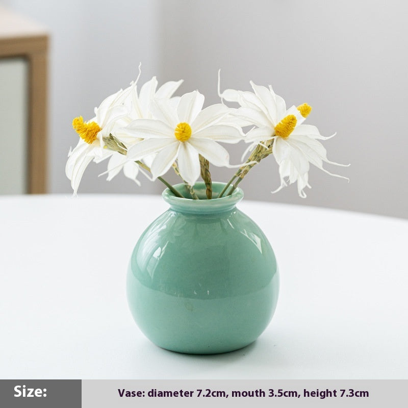 Mini Wide Mouth Ceramic Small Vase Artificial Flower