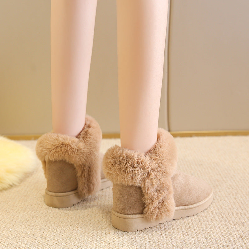 Snow Boots For Women Students Winter Warm Slip On Fluffy Platform Comfy Fleece Ankle Boots Non-slip Plush Cotton Shoes