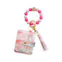 New Luminous Silicone Beads Wrist Keychain Handmade Beaded Leather Polyurethane Card Holder Key Ring