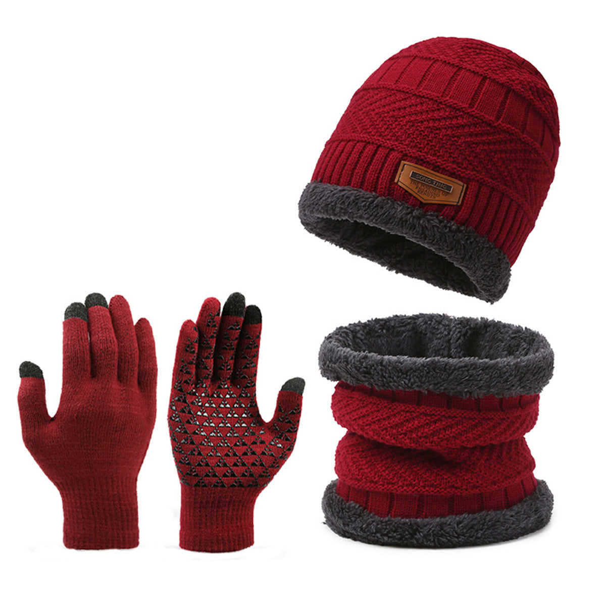 Men's Winter Scarf Gloves Three-piece Set Fleece-lined Warm Knitted Hat