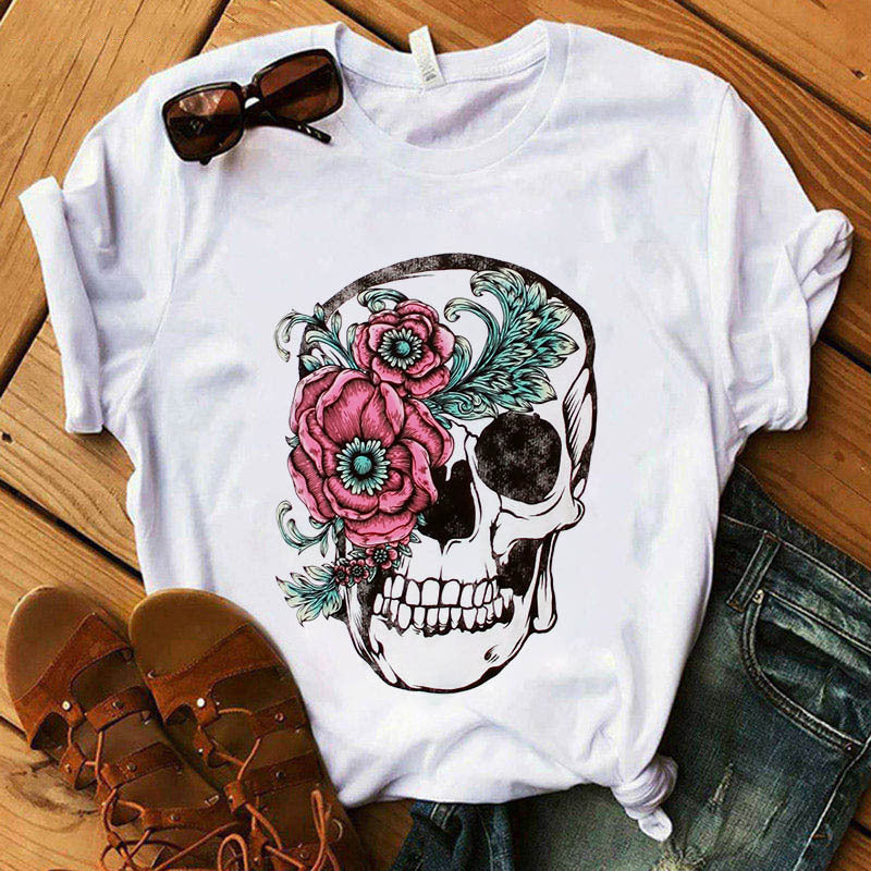 Camouflage Skull T-Shirt Female Leopard Print