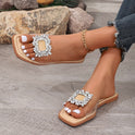 European And American Rhinestone Transparent Large Size Flat Sandals