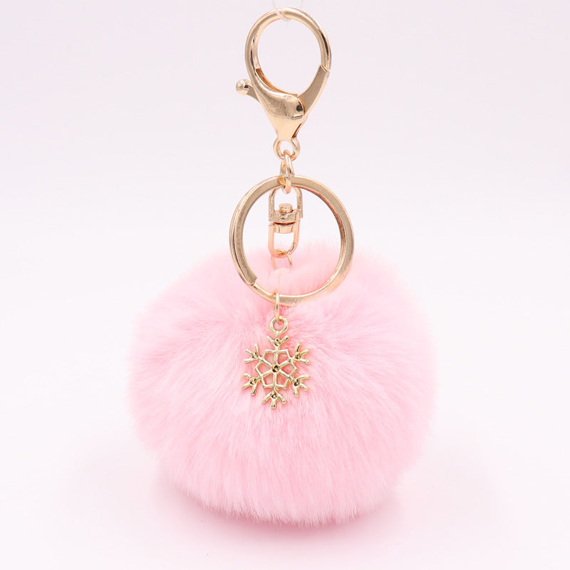 Christmas Snowflake Plush Key Chain Alloy Bag Pendant