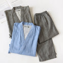 Cotton Double-layer Pajamas Striped Japanese Lace-up Suit