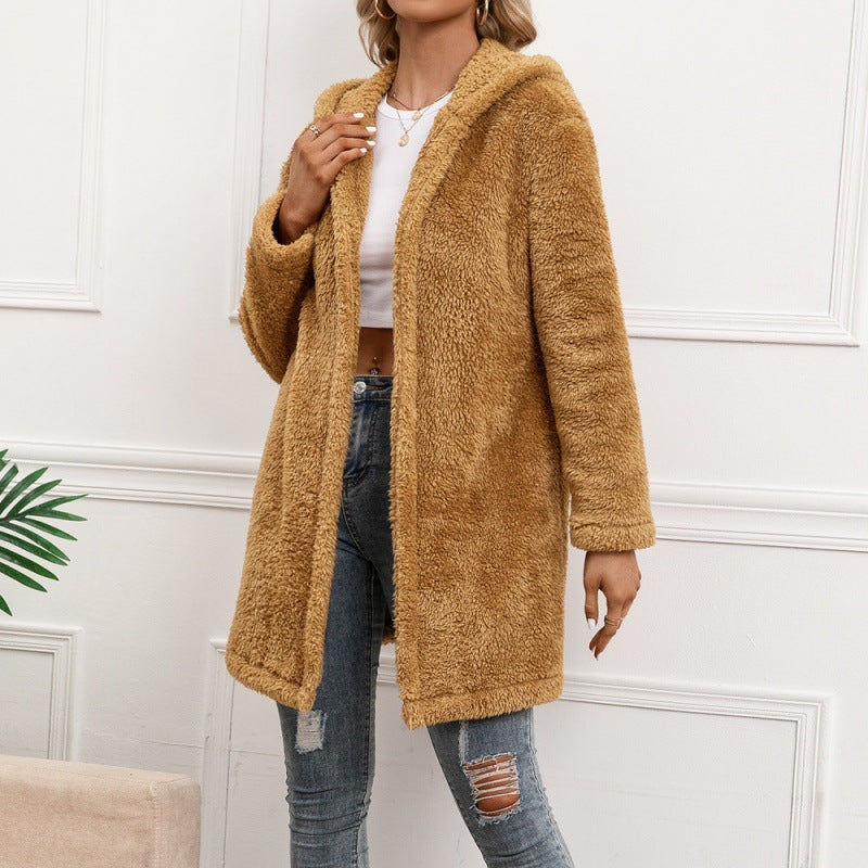 Lambswool Midi Cardigan Hooded Trench Coat