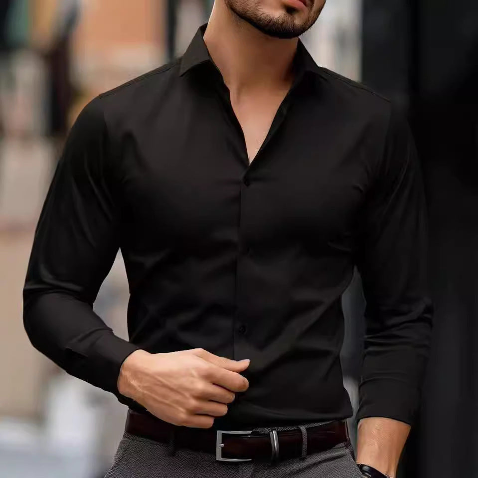 Business Lapel Shirt Solid Color Long Sleeve Casual