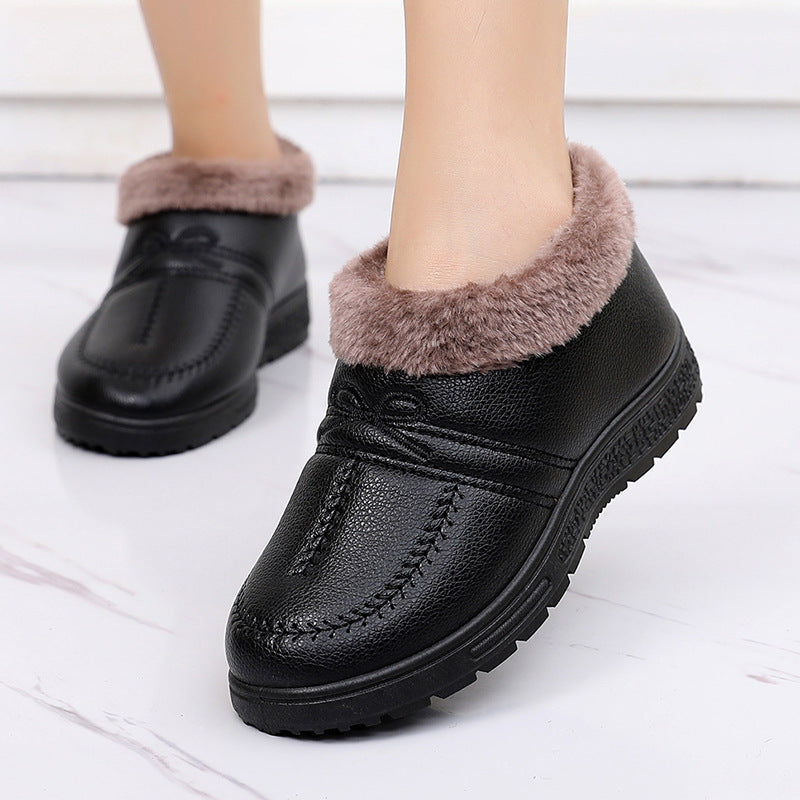 Winter Lady Old Beijing Cloth Shoes With Fleece To Keep Warm