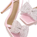 Fashion Rhinestone Bow Cross Strap Outdoor High Heel Sandals