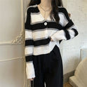 French Style Vintage Stripe Knitted Cardigan Outer Wear Short Sweater For Women