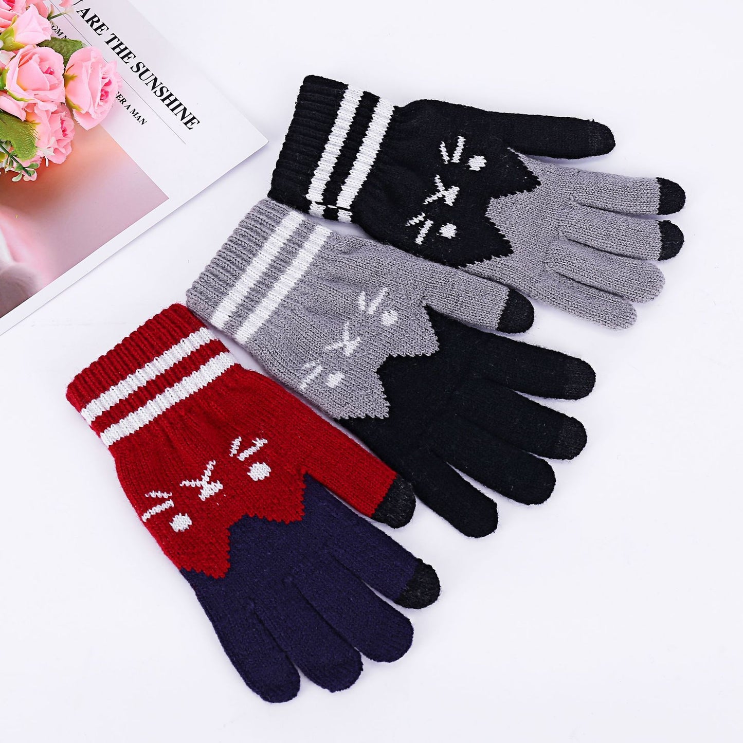 Women's five-finger knitted warm gloves