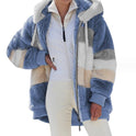 Women's Loose Plush Multicolor Hooded Jacket